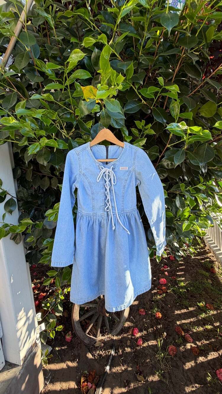 Vintage Guess Denim Lace-Up Long Sleeve Dress Size 8